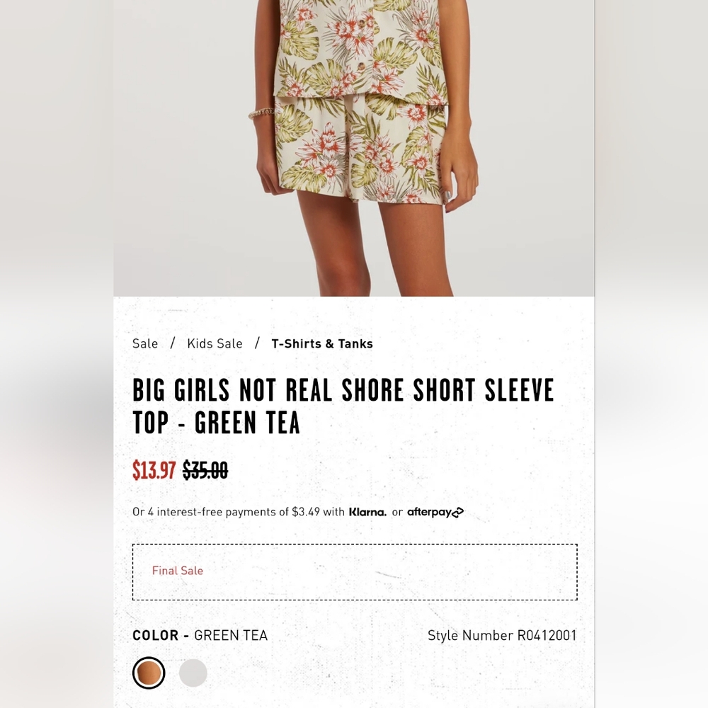 Volcom Not Real Shore Shorts Set Tropical Green Tea Girls S 7/8 - Picture 12 of 12